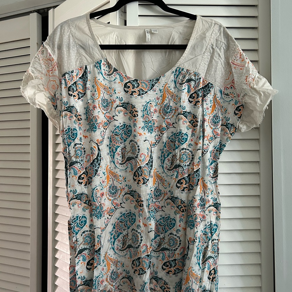 Cato White Paisley Tunic with Teal and Orange Accents
